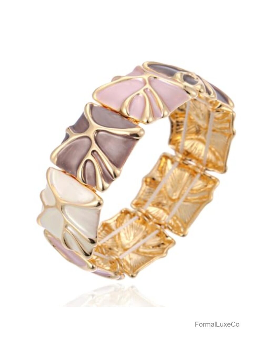 Vintage Art Deco Enamel Bangle Bracelet - Gold Accents
